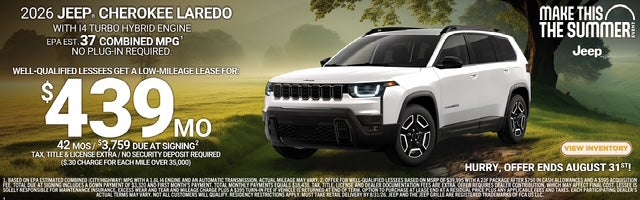 Lease specials on 2026 Jeep Cherokee Laredo at Tooele CDJR